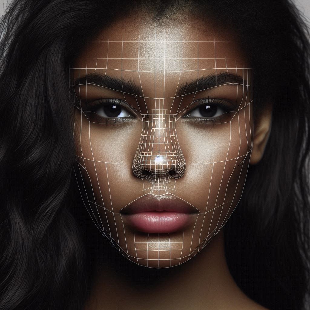 Close-up of facial recognition mapping points